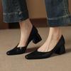 New women's thick heel large size women's shoes casual solid color leather square head single shoes one pedal four seasons wear cowhide single shoes