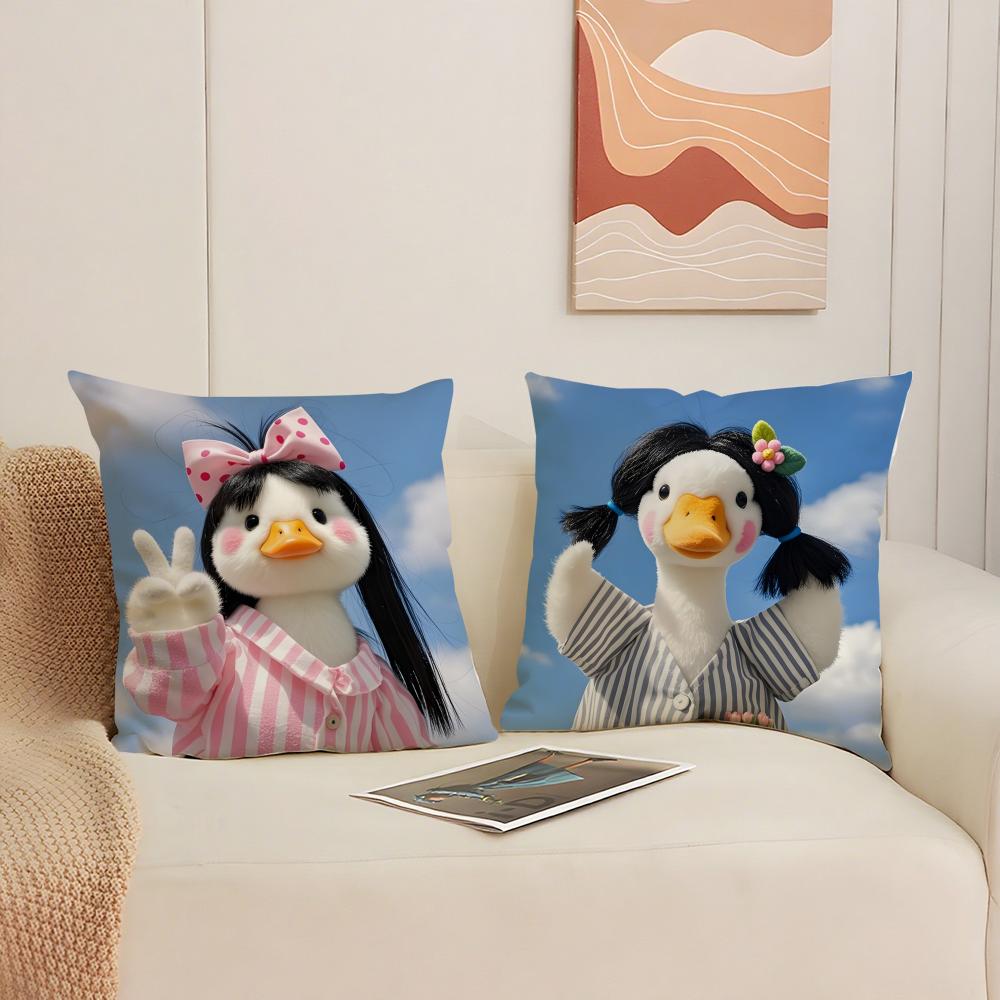 Funny And Cheerful Duck Pattern Cushion Cover Silky Elegant Comfort Sofa Bed Invisible Zipper Beach Pillowcase