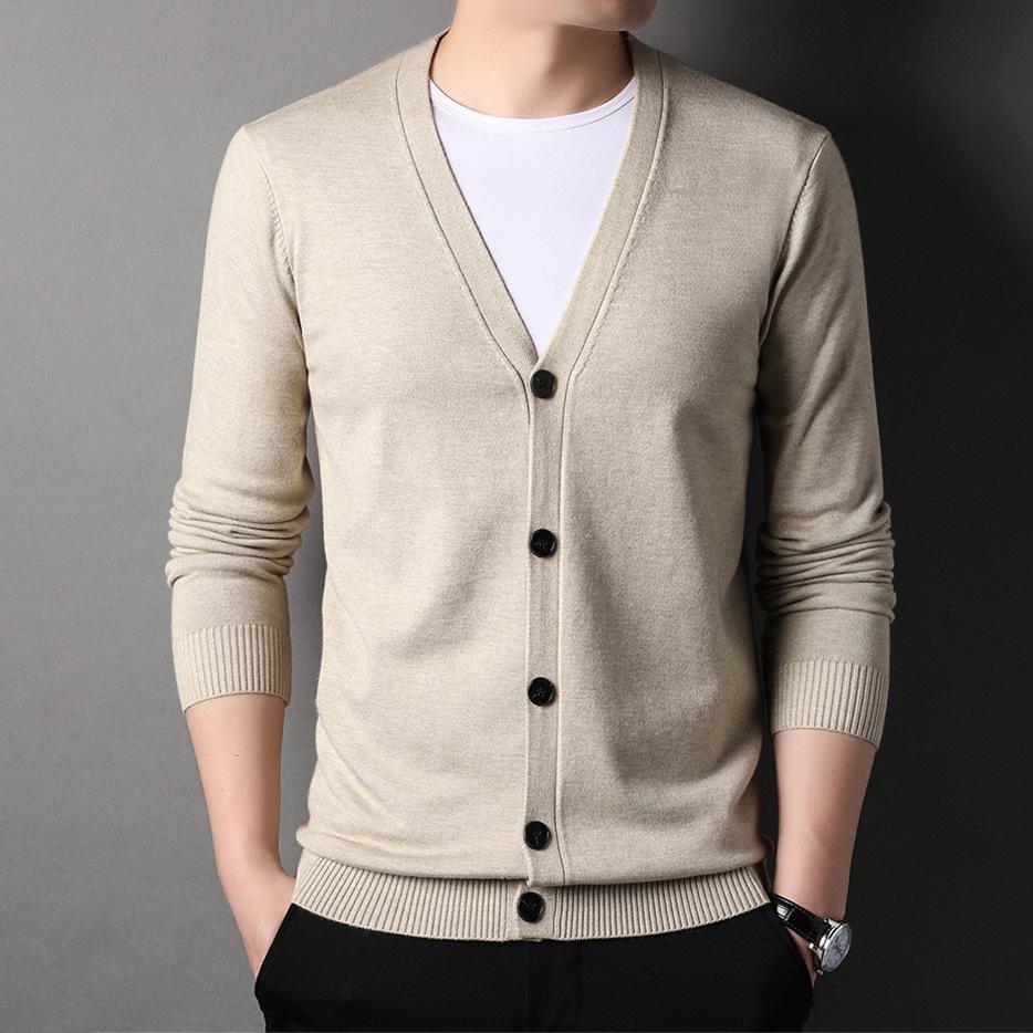 

2025 Spring Men s Solid Knit Cardigan - Youthful, Fashionable Jacket M бежевий