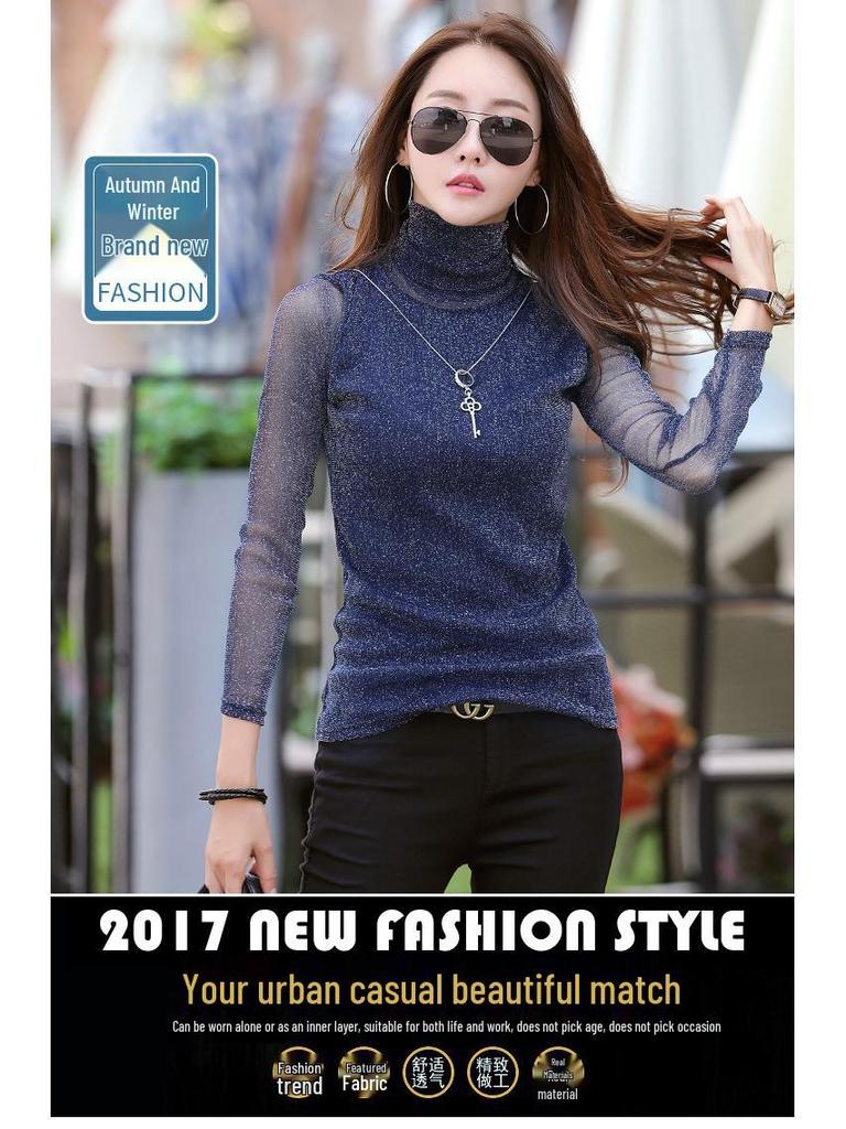 Damen Slim Fit Lila Langarm Lurex Basisschicht Top im koreanischen Stil