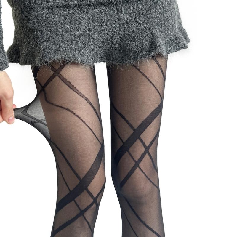 Fashionable See Through Tights With Unique Rhombic Grid Pattern Soft Nylon Hosiery Comfortable Pantyhose for Women