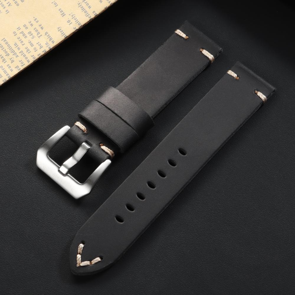 Vintage Crazy Horse Genuine Leather Strap Soft Stitching Cowhide Watch Band Men's Business Wristband 18/20/22/24mm for Panerai