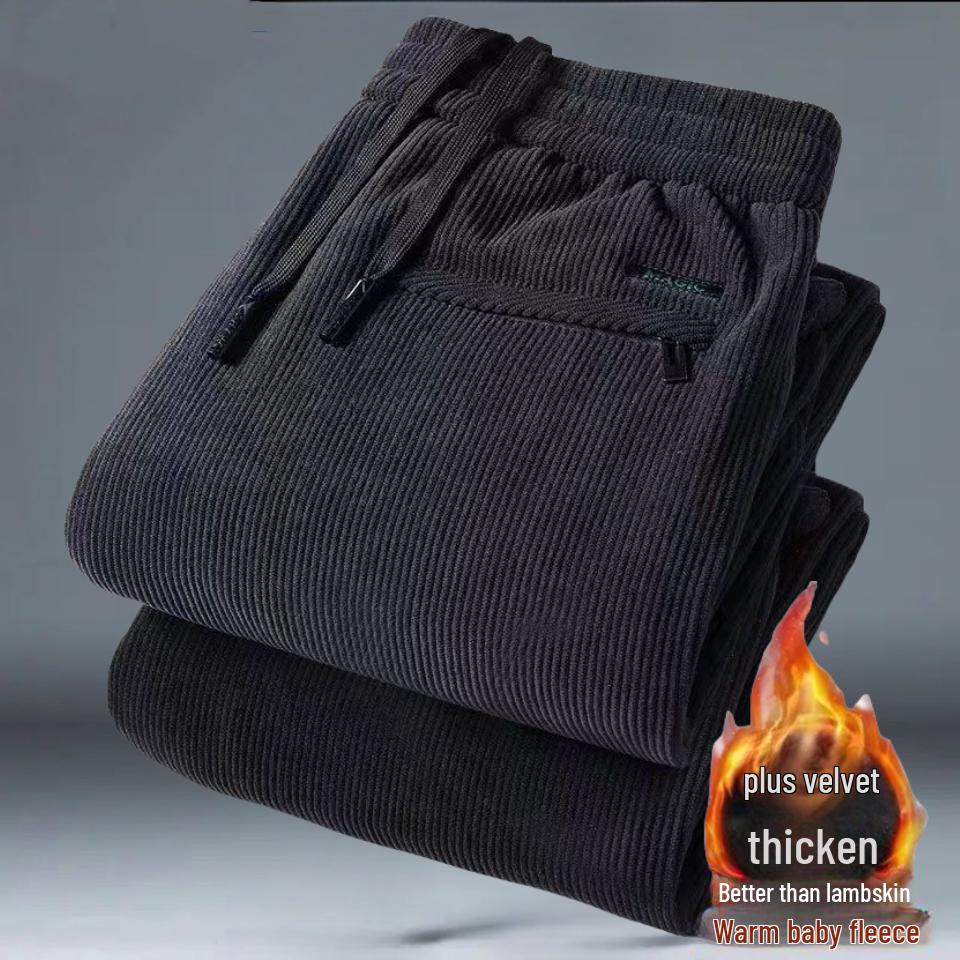 

Men s Winter Corduroy Straight-Leg Loose Fit Plus Velvet Warm Casual Pants 4XL