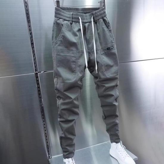 Herren Cargohose Loose Fit mit Knöchelband Kordelzug Elastische Taille Einfarbig Multi Taschen Fitness Streetwear Outdoor Reisen