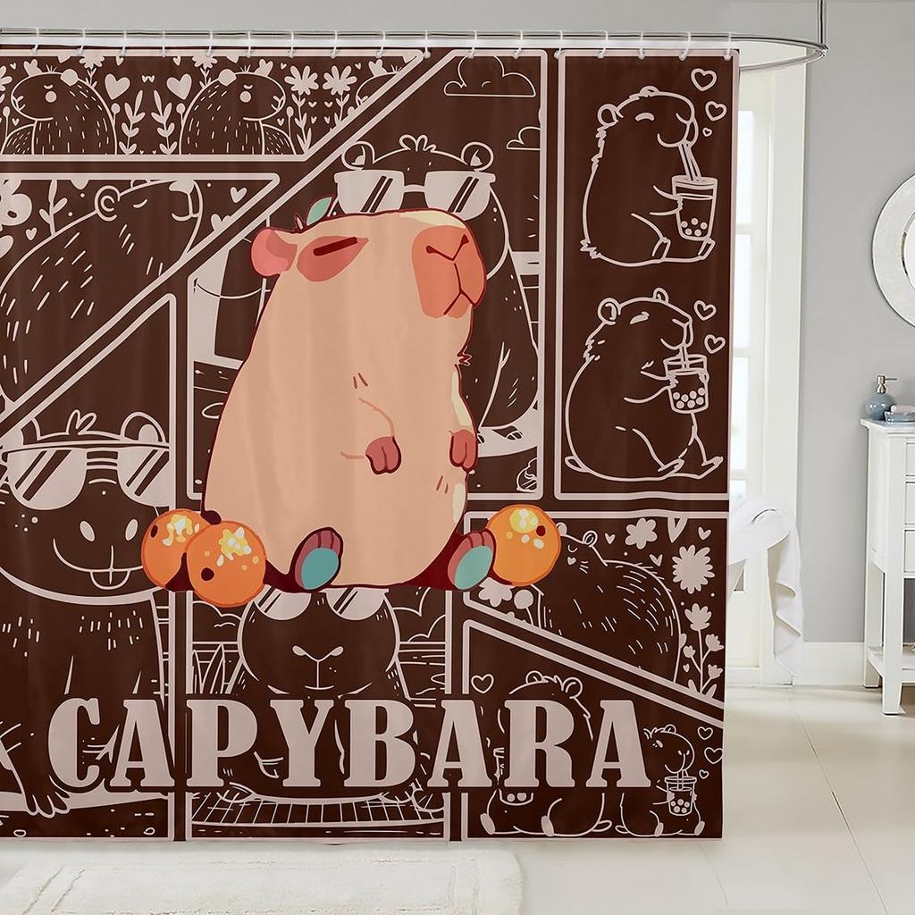 Lovely Capybara Fabric Shower Curtain, Cute Pet Rodents Shower Curtains for Bathroom Murine Animal Capybara Print Animals Lovers