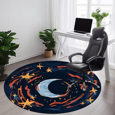 1pc Moon Stars Office Round Area Rug, Under Office Chairs Bedroom Living Room Home Decor, Room Deco