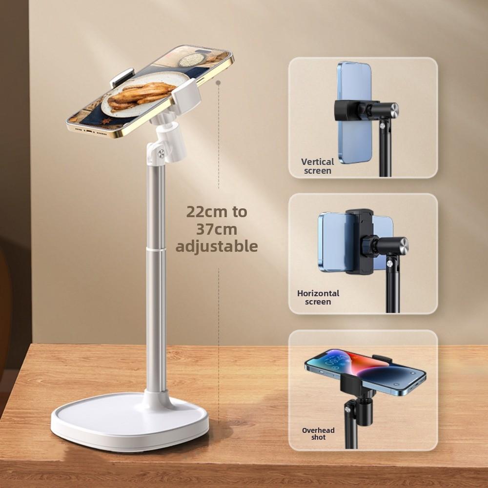 Adjustable Height Telescopic Phone Stand Stable Base Portable Desktop Phone Holder Metal 360° Rotate Mobile Phone Bracket