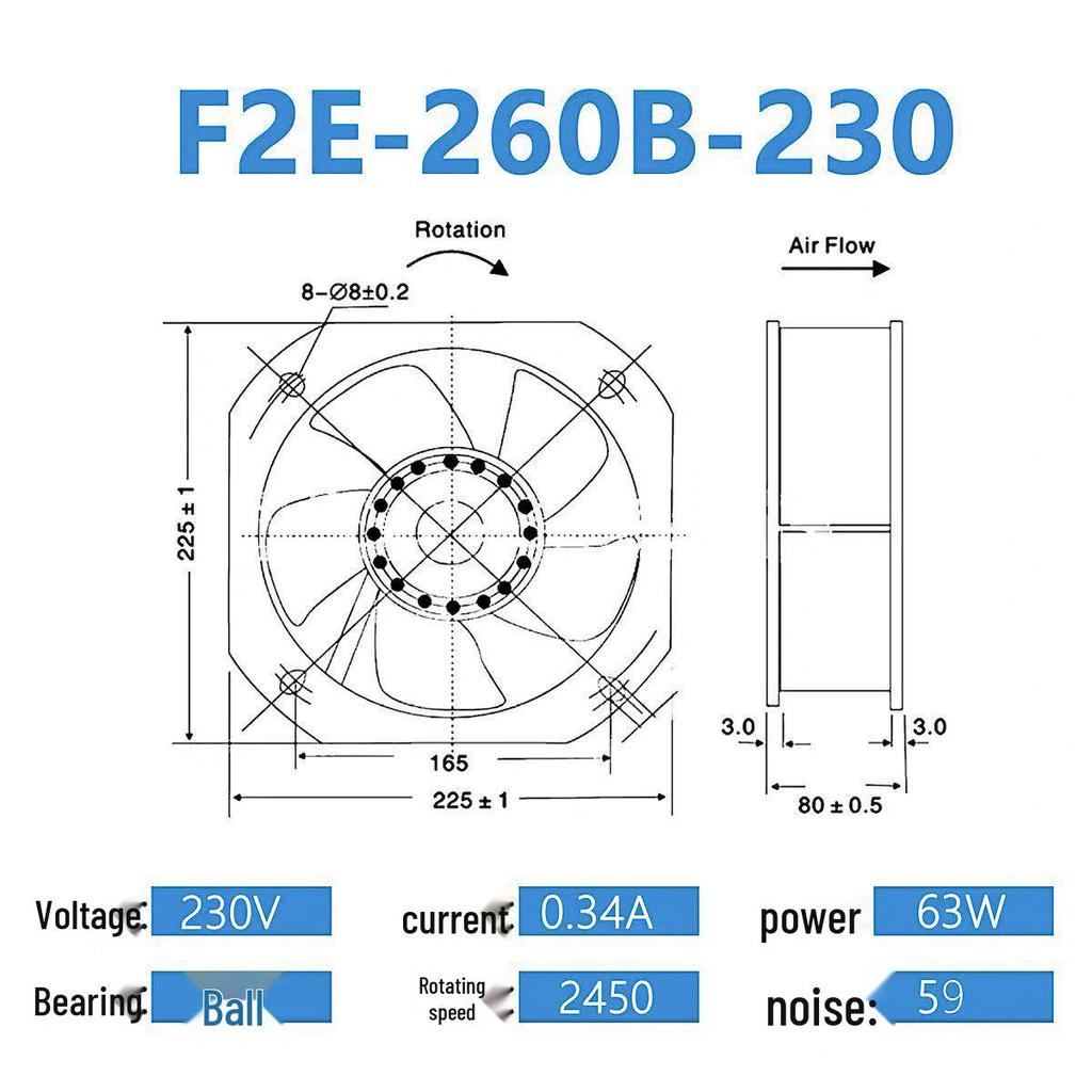 Shanghai Repp 230V Axial Flow Cooling Fan for F2E-260B/162B/320B Distribution Box Cabinet
