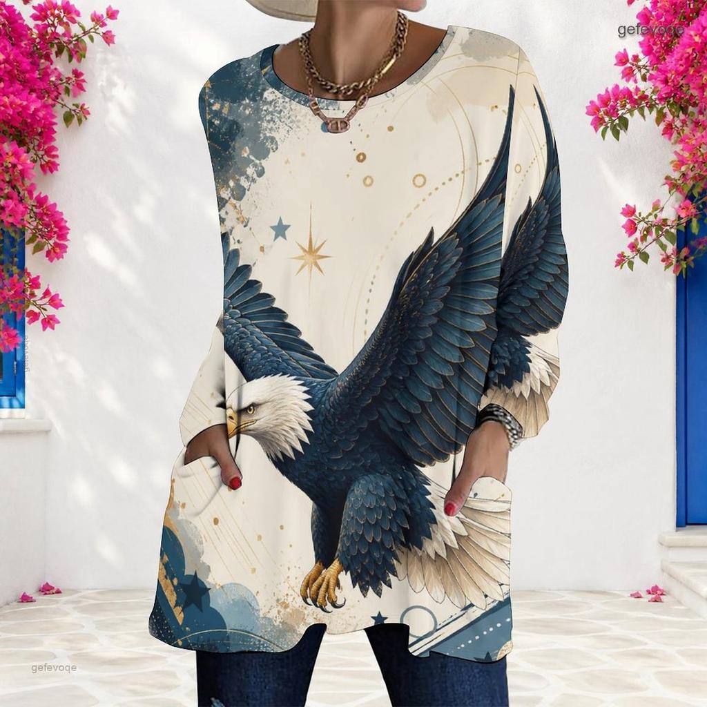 Womens Plus Size Long Sleeve Pocket T Shirt Loose Soft Casual Daily Leisure Blouse