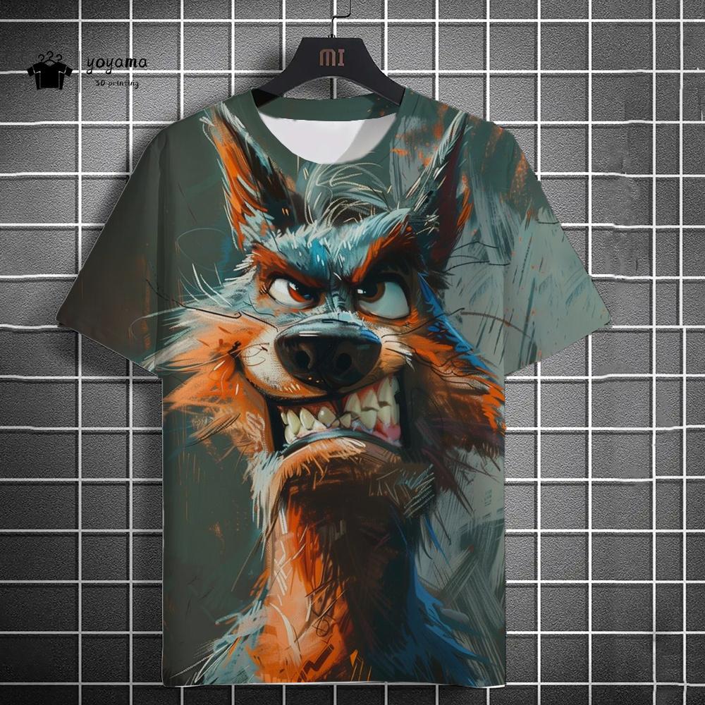 Fun Men's T-Shirt 3D Wolf Printed Short Sleeve T-Shirt Street Fashion Tops Hip Hop O Neck T-Shirt Summer Men's Casual Clothing