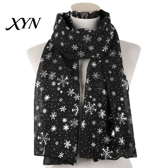 Cozy Christmas Party Scarf Glitter Sparkly Foil Snowflake Print for Women, Warm Fashionable Neckwear Theme Shawl Wrap, Fall Winter Lightweight