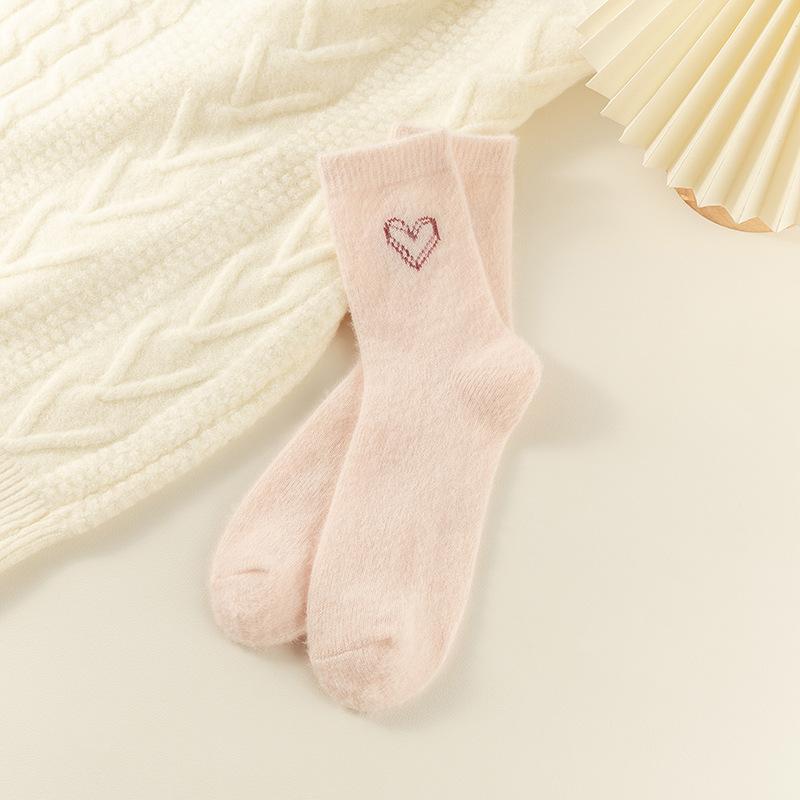 Love Embroidered Mink Velvet Socks Women's Autumn and Winter Medium Tube Socks Thickened Plush Sweet Sleep Floor Confinement Socks