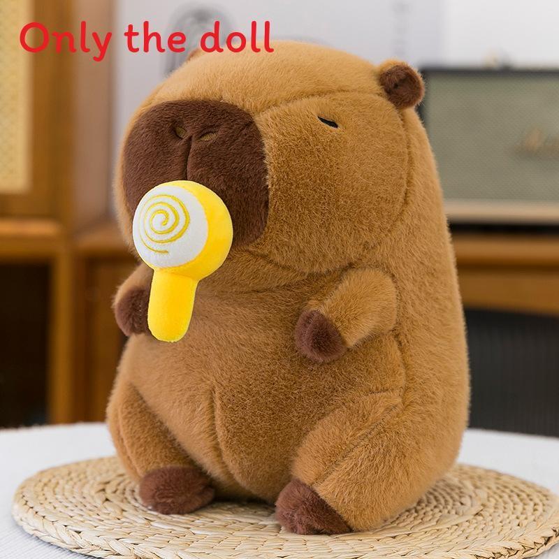 Plush Capybara Soft Doll Toy Animal Shaped Stuffed With Lollipop Drawable