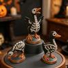 3Pcs Halloween Spooky Skeleton Goose Figurine, Miniature Skeleton Goose Resin Statue, Skeleton Animal Sculpture Desktop Ornament for Home, Office,
