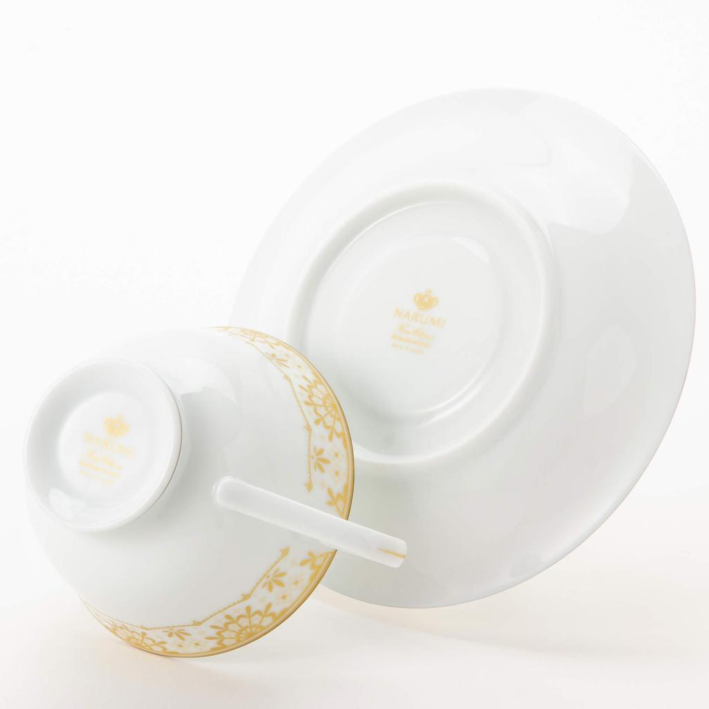 NARUMI Au & Petit (Au & Pt) Cup and Saucer Set, 190cc, Set of 2, Tea & Coffee, Microwave Safe, Made in Japan, Product Number 41377-33136