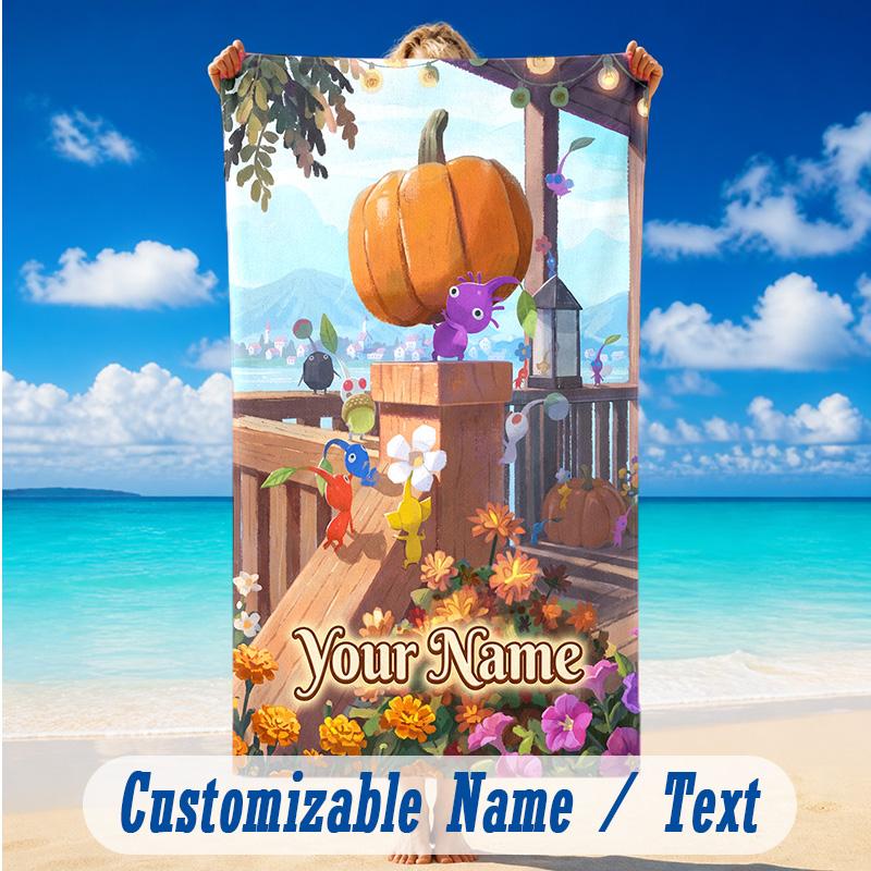 Beach Towel Custom Name Text, Quick Dry Large Towel For Beach HomePikmin