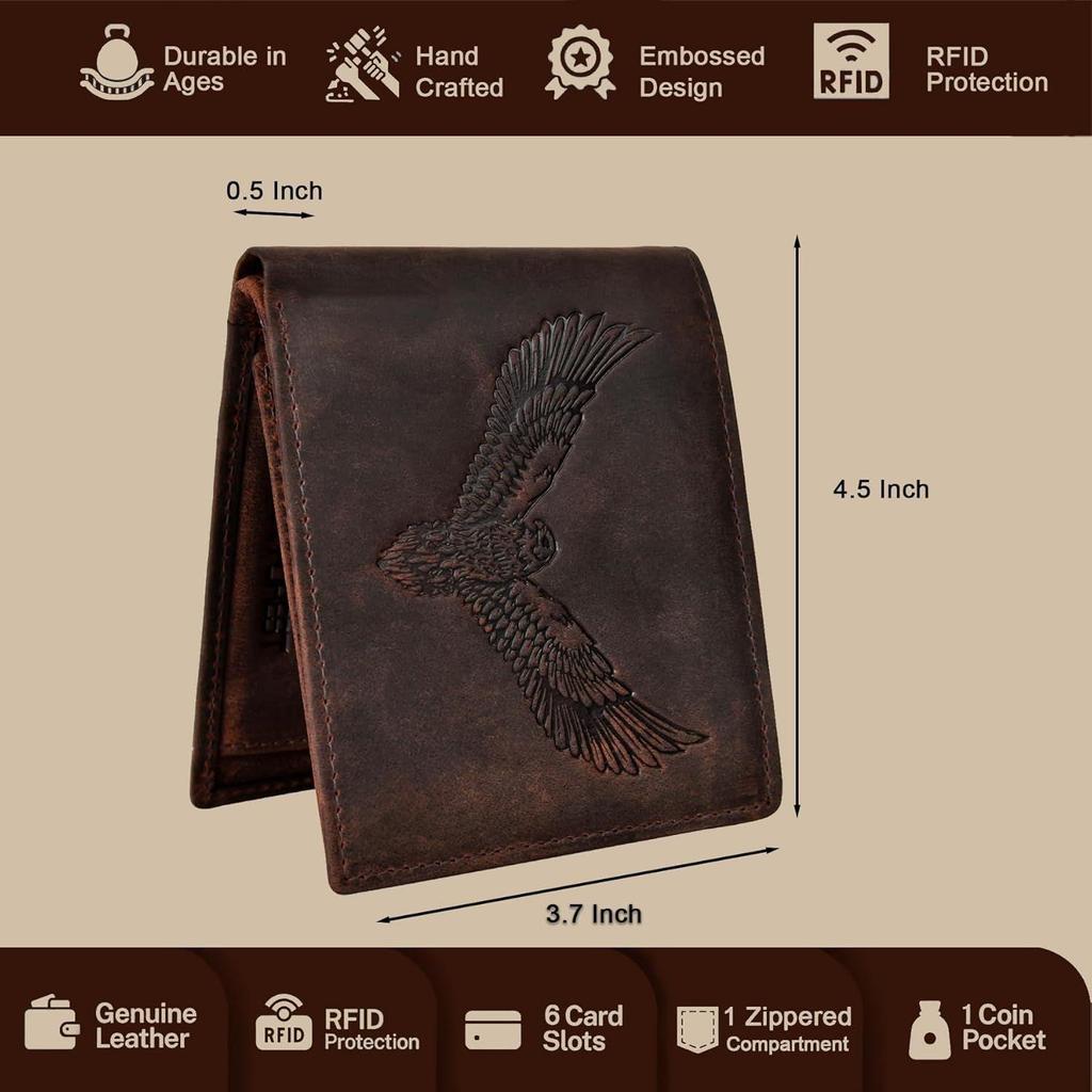Zeus Vintage Leather Bi-Fold Wallet for Men, 6 Card Slot