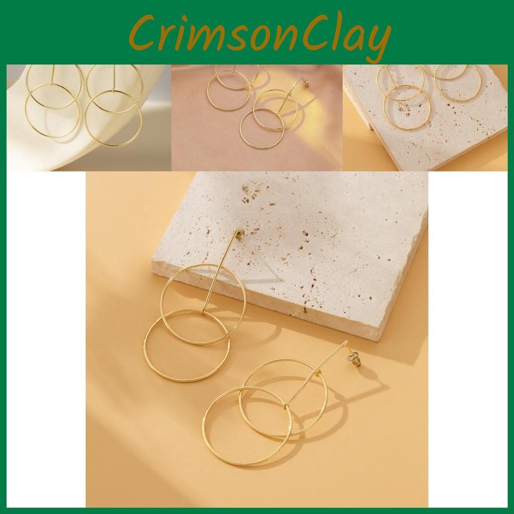 Fashionable Brass Double Circle Earrings Contemporary Geometric Shape Design