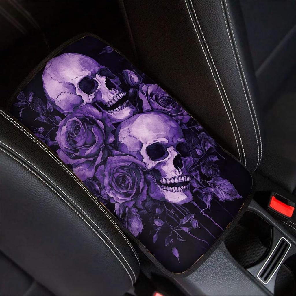 Dreaweet Stylish Spider Web Printed Black Car Center Console Armrest Cushion Cover Pad Soft Car Armrest Seat Box Cover Protector Auto Car Interior