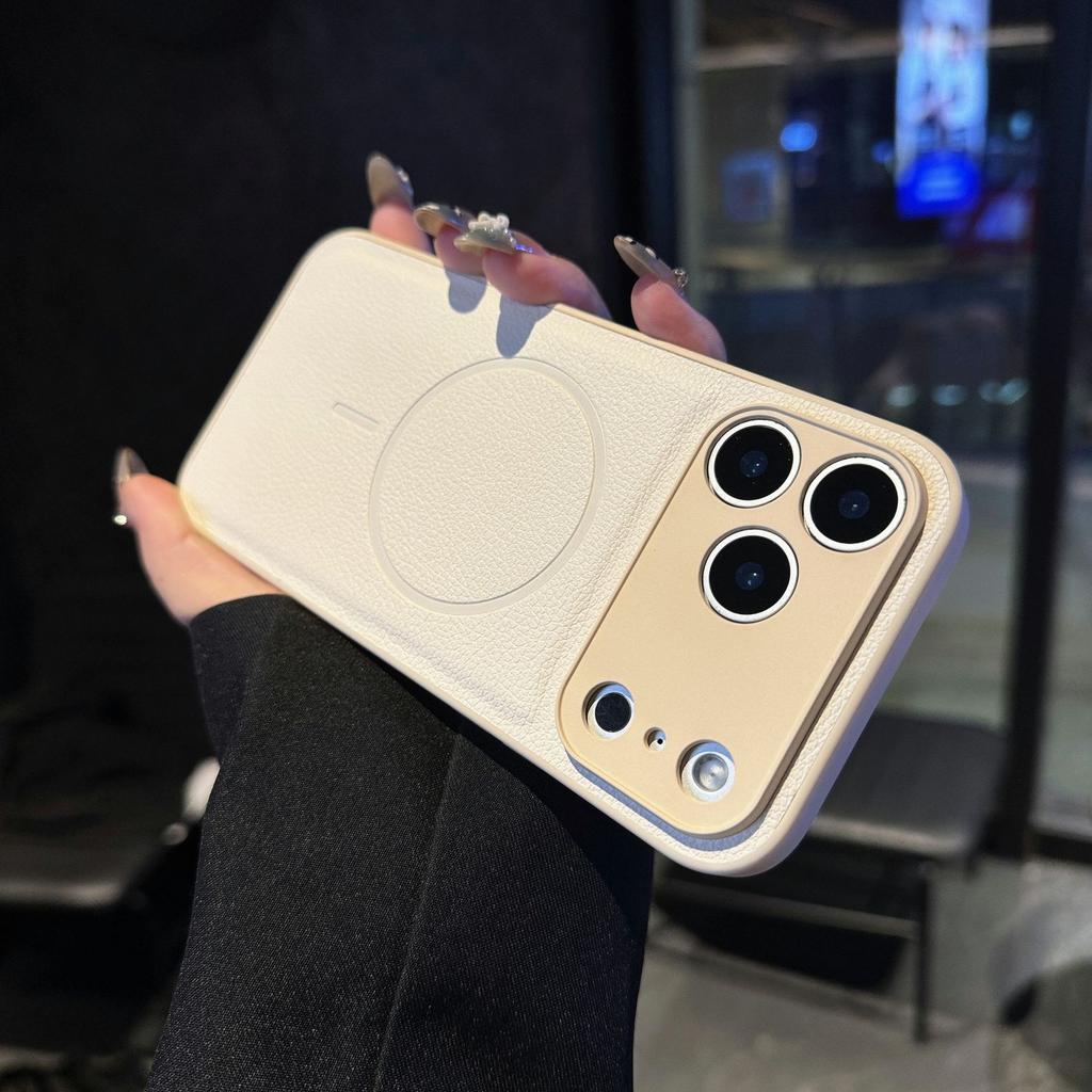 Thin Circle Magnetic Suction for Apple 17pm Mobile Phone Case Two-in-one for IPhone15pro Plain Leather