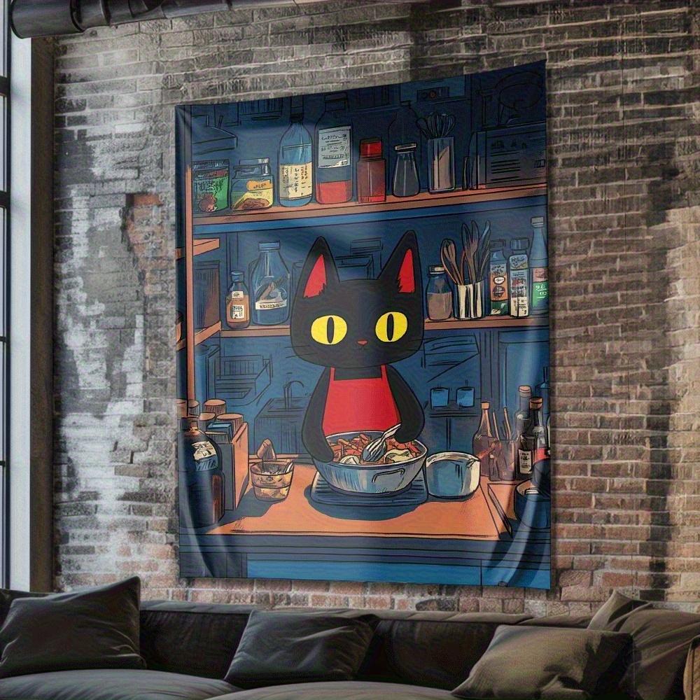 Cartoon Black Cat Kitchen Digital printing polyester wall tapestry suitable for use in living rooms bedrooms offices bars party