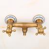 Antique Brass Wall Mounted Washing Machine Faucets Double Handles 2 Holes Cold and Hot Water Mixer Tap Bibcock