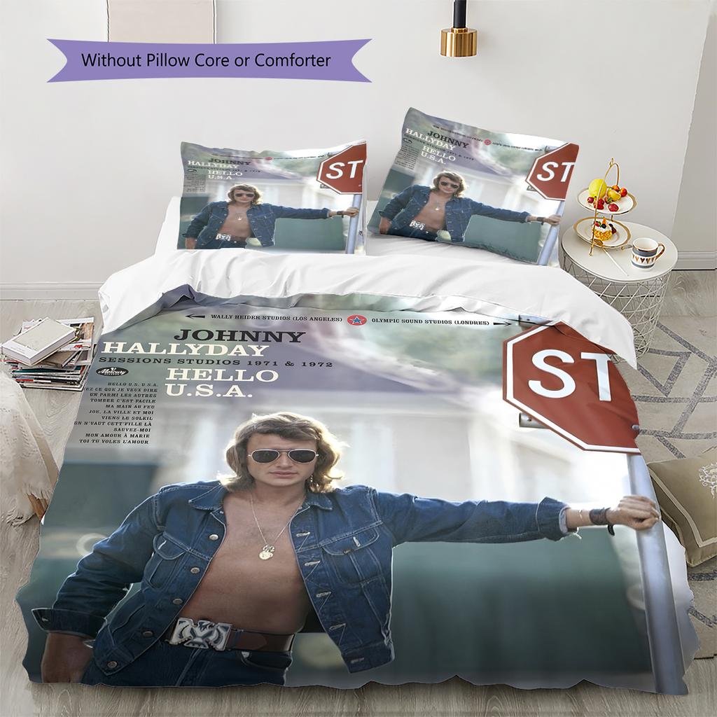 1PC Johnny Hallyday pattern Bedding Quilt Set Quilt Cover Pillowcase Home Decoration Birthday Gift (1 * duvet cover + 19 * pillowcase, without core)
