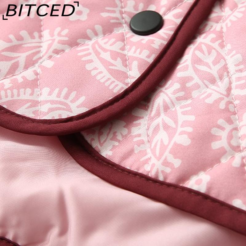 BITCED Women's Autumn/Winter Fashion Casual V-Neck Printed Quilted Cotton Patchwork Jacket