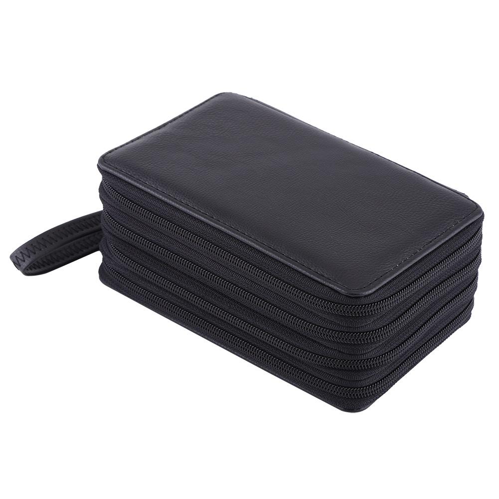 72 Slots PU Leather Large Capacity Pencils Bag School Supplies Portable Pen Organizer(Black)