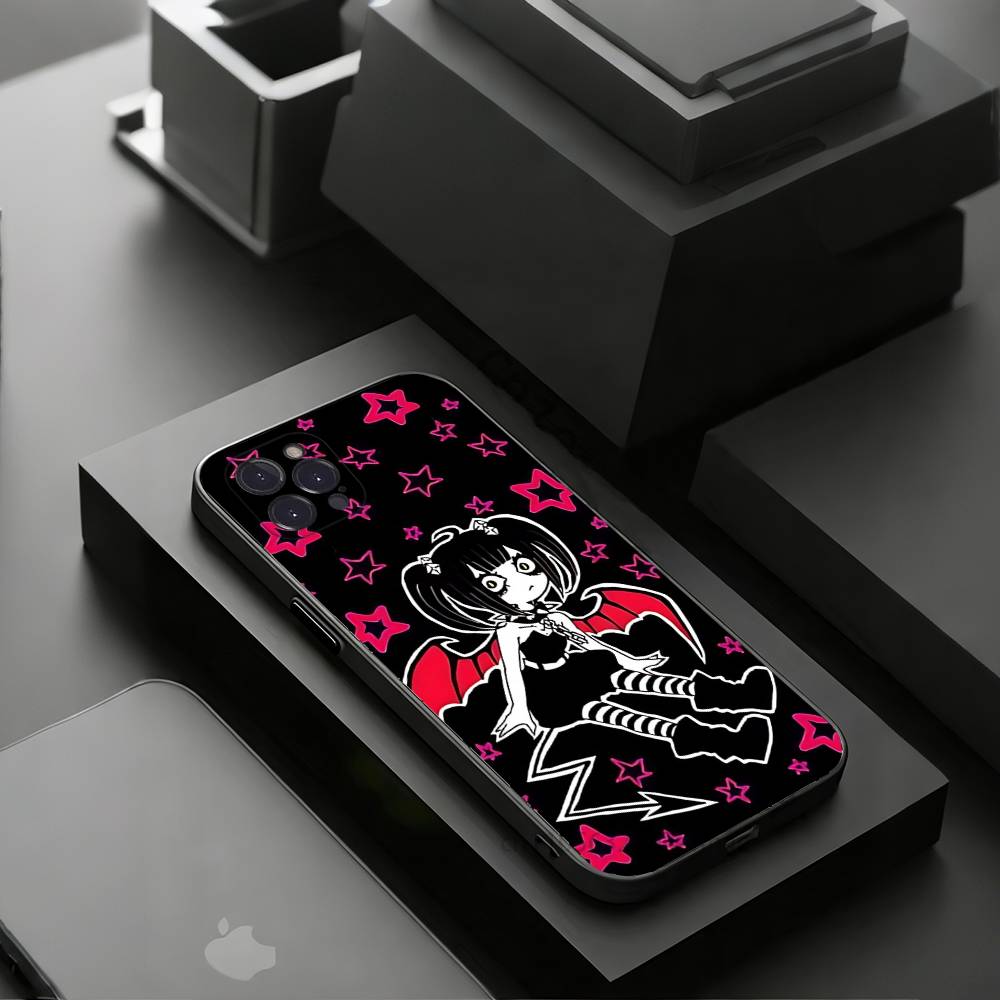 Love Black and Cute Emo Phone Cases For iPhone 17 16 15 14 13 12 11 Pro Max Plus Luxury Camera Protection Plastic