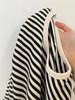 Women's Korean Blue & White Striped Round Neck Hoodie – Chic, Relaxed, Loose Fit for Early Spring