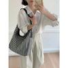 Large Capacity Tote Bag Women's 2025 New Versatile Canvas Striped Commuter Shoulder Bag Women's Casual Armpit Bag