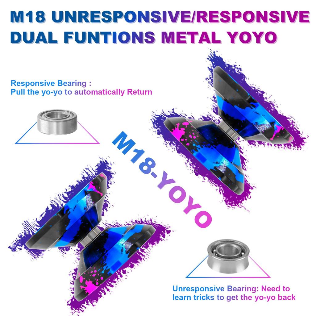 Watieoboo Yoyo Professionelles Metall-Yo-Yo, Reagierendes Yo-Yo für Anfänger und Erwachsene, Nicht-reagierendes Yo-Yo für Fortgeschrittene und Profis, Enthält