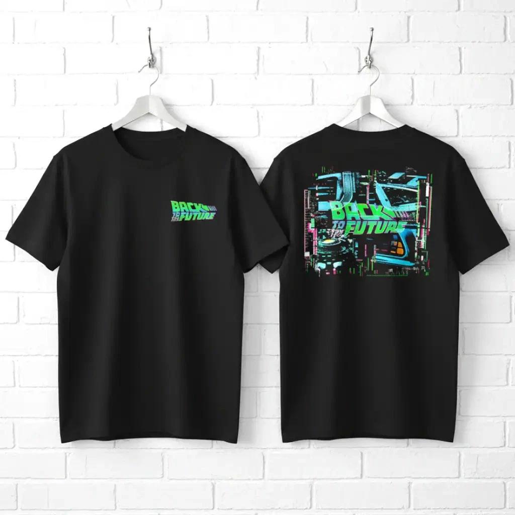 Back to The Future Neon Glitch Men s T Shirt 80s Movie Logo Time Machine Flux XXXL