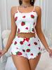 Women's Heart Print Ribbed Camisole & Shorts Loungewear Set