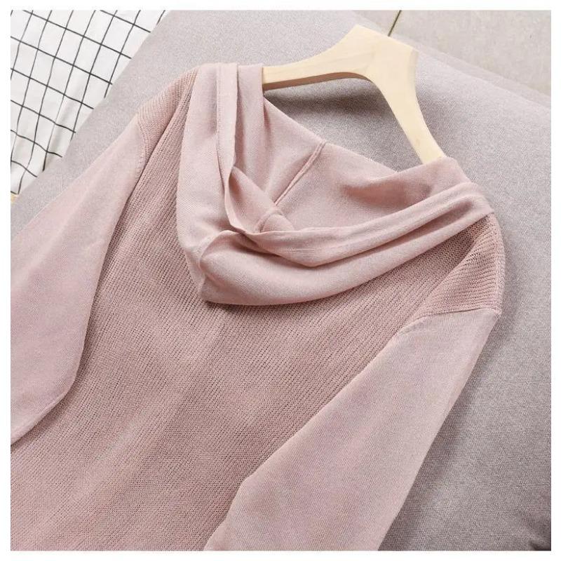 Summer Short Knitted Cardigan Coat Women's Hooded Ladies Solid Color Button Sun Protection Thin Outdoor Outwear