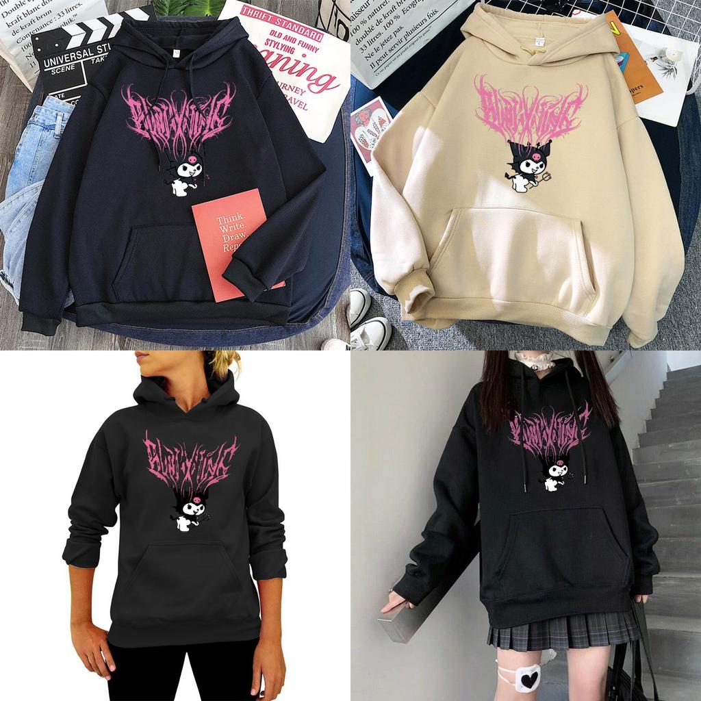 Stilvoller Kawaii Kuromi Hoodie mit Grunge Gothic Design und Cartoon-Print
