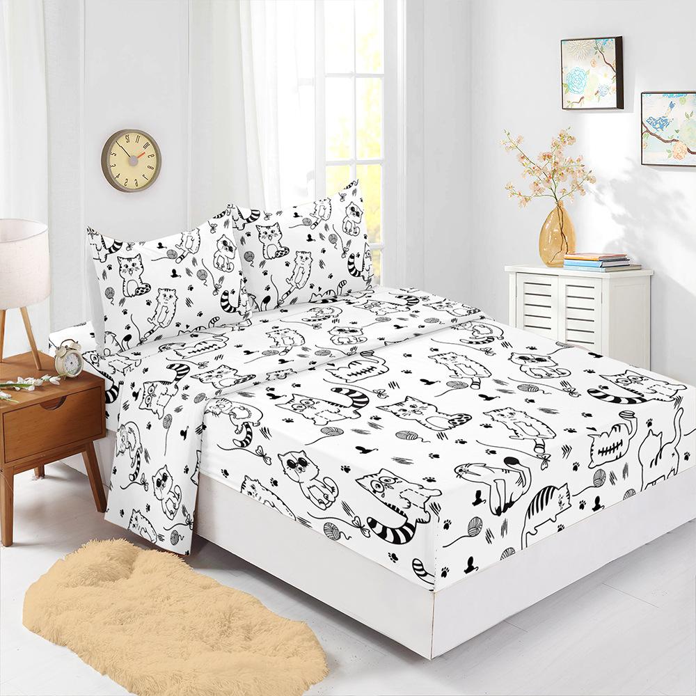 Four-Piece Digital Printing Mattress Protective Cover For Animal Cats