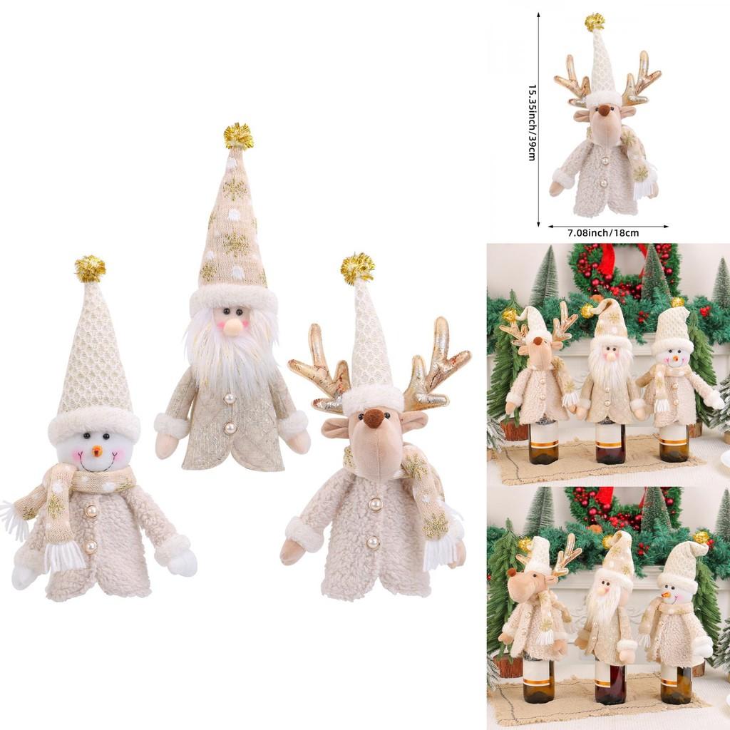 Christmas Santa Claus Snowman Deer Bottle Cover With Plush Foam Material For Holiday Table Decor