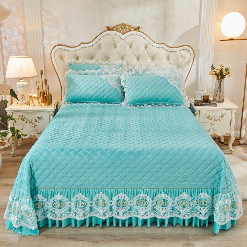 

Зимнее бархатное кружевное покрывало из молочного бархата, утолщенная стеганая простыня, трехсекционное коралловое бархатное покрывало 250*250cm 3pcs