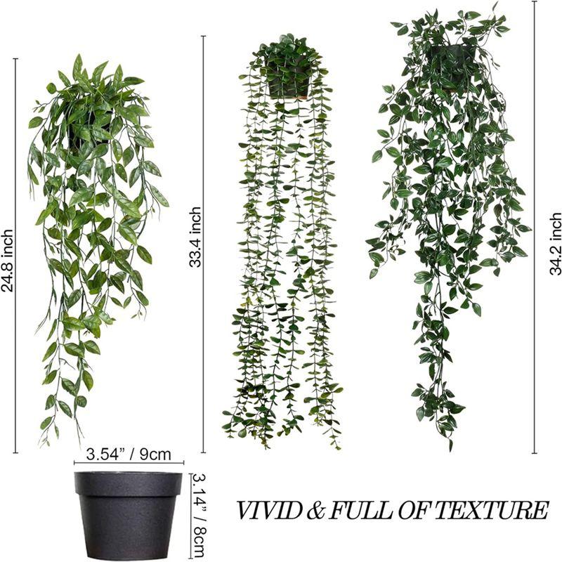 A84E-Artificial Hanging Plants Artificial Mandala 3 Pack Artificial Eucalyptus Potted Greenery Faux Eucalyptus Mandala Vine