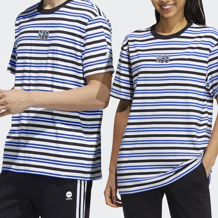 Adidas Neo Contrast Stripe Sports T-Shirt Couples Edition Unisex Tops Blue HC9682