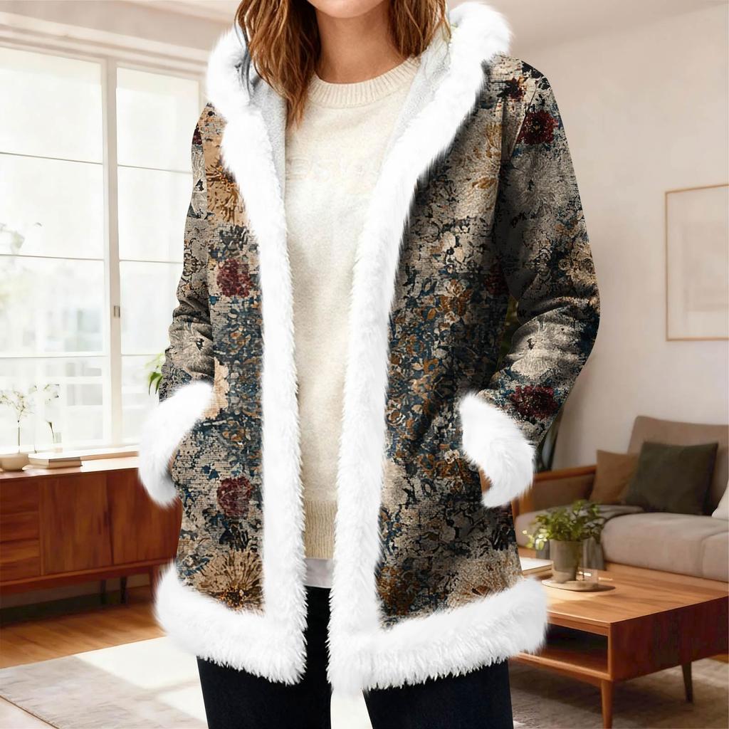 Women's Casual Fleece Hooded Cardigan With Pockets Warm Outerwear
