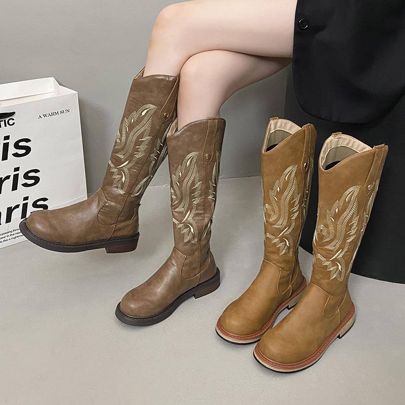 Brown Western Cowboy Boots Women's Long Boots 2025 New Spring and Summer Tall Knight Boots Travel But Knee Boots