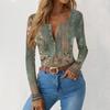 Women's Slim Bottom T-shirt Fashion Casual Gradient Printing Round Neck Pullover Long Sleeve Top