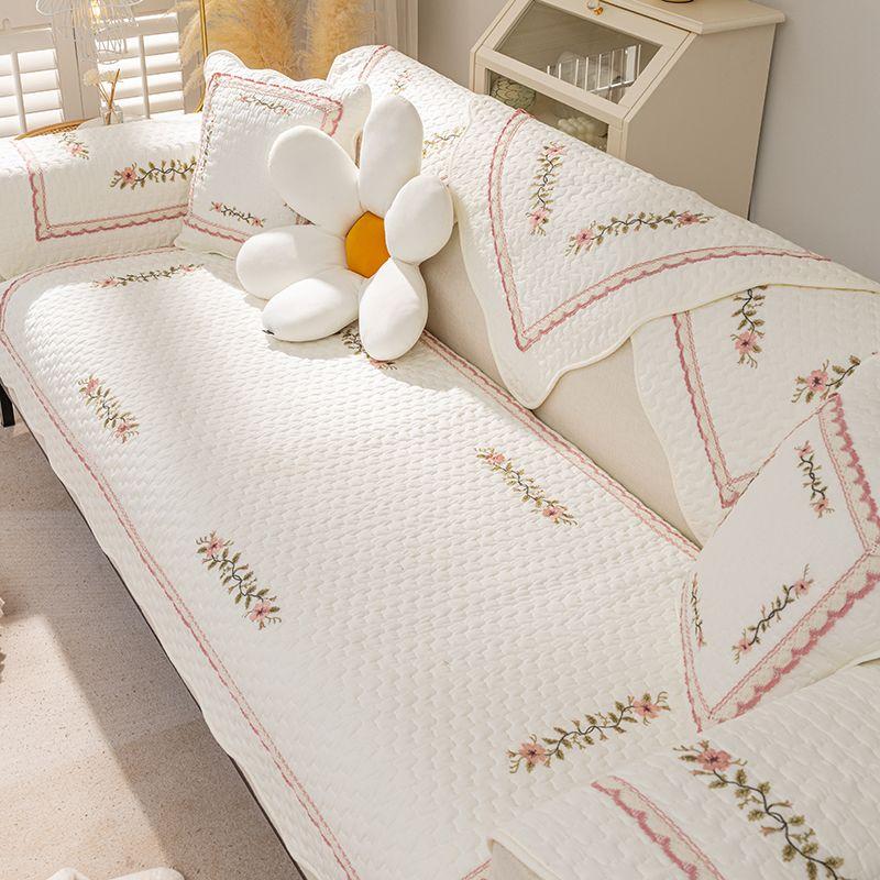 

Хлопковая подушка для дивана Круглый год Нейтральная вышитая ткань Хлопковые подушки для сиденья Минималистичный современный Белый чехол для дивана Нескользящий чехол Полотенце Cotton Embroidered Buckwheat Flower Pink 70*70cm