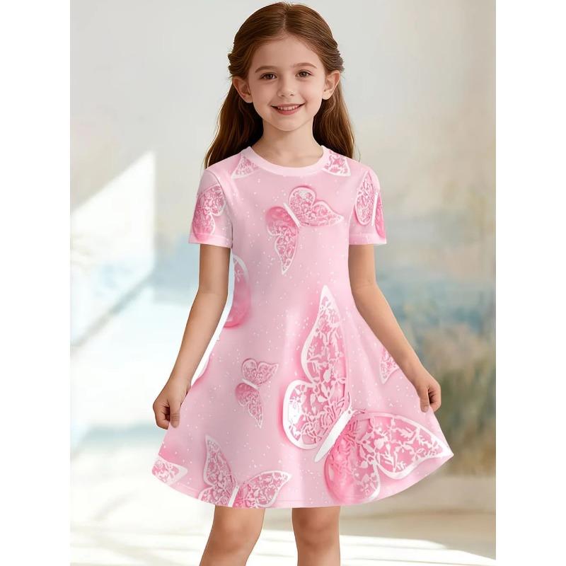 Girl Rainbow Princess Printed T-shirt Dress, White Casual Dress, Suitable for Children's Parties and Birthdays As A Gift