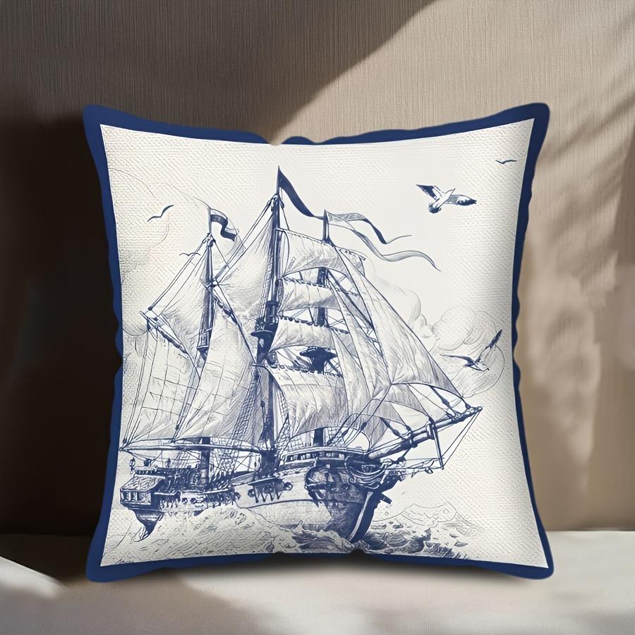 

Sailing Sailboat Pillowcase Compass LighthouseSuitable for sofa car bedroom decorative cushion cover pillow cover 16x16Inch