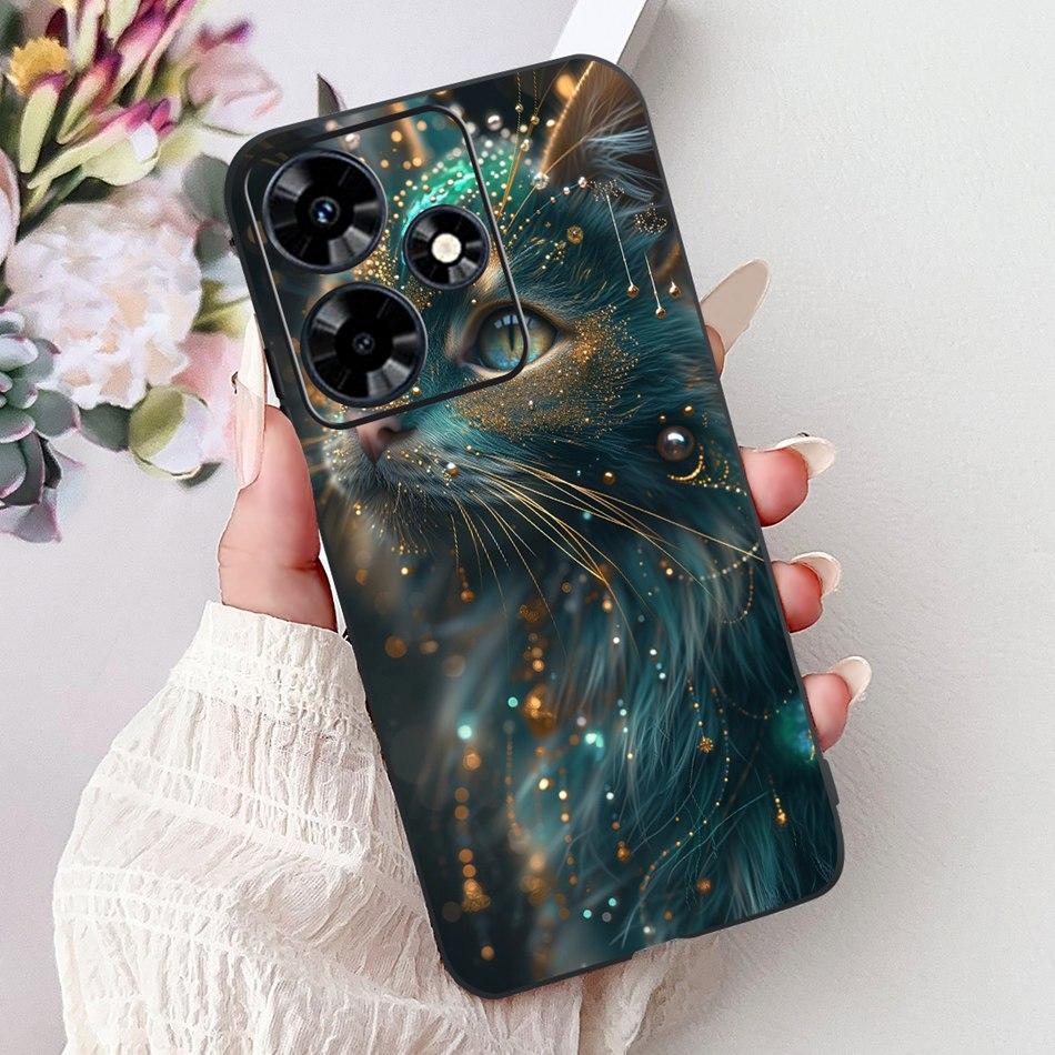 For Infinix Hot 30 Play 30i Hot30 4G Elegant Floral Cat Phone Case For Infinix Hot 30 30Play Hot30i Black Silicone Soft Cases