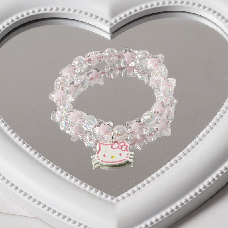 

Набор хрустальных браслетов на магнитной застежке Hello Kitty - Девичий браслет-сердечко для лучшей подруги и резинка для волос